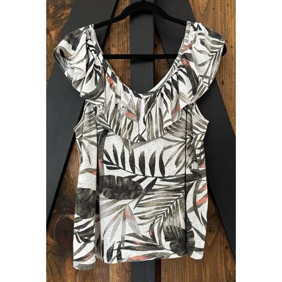 Old Navy Ruffle Trim Linen Blend Palm Print Top Size XL - Picture 2 of 7